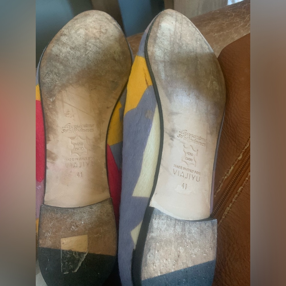 Viajiyu Flats made in Italy color blocked 90’s vibe loafers size 41 - Picture 7 of 7